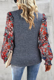 Heathered Floral Frill Lantern Sleeve Blouse - felvior