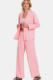 Zenana Button Down Long Sleeve Top and Pants Lounge Set - felvior