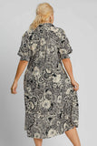 Umgee Full Size Printed Smocked Cuff Puff Sleeve Midi Dress Plus Size - felvior