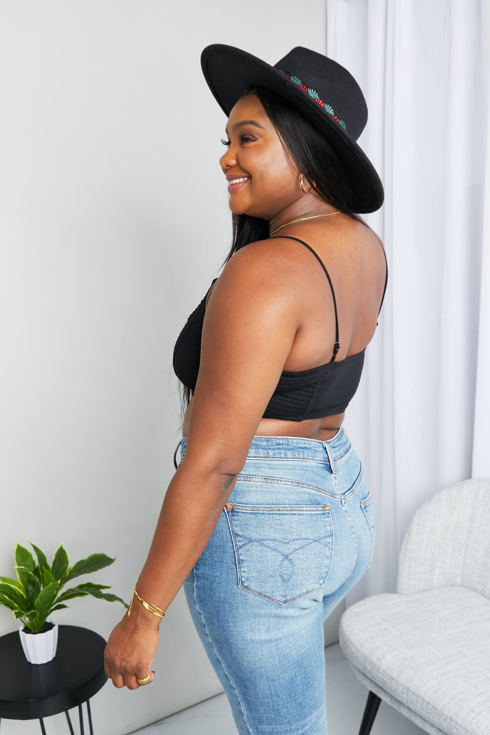 Zenana Full Size Textured Spaghetti Strap Bralette in Black - felvior