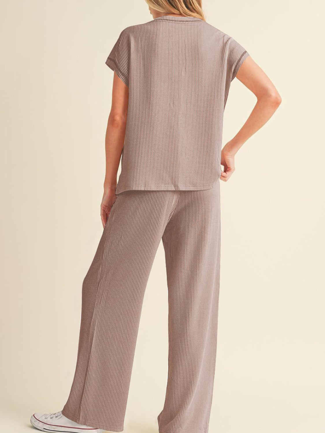 Ribbed Exposed Seam Top and Pants Set - felvior