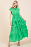 Mittoshop Button Up Collared Tiered Maxi Shirt Dress - felvior
