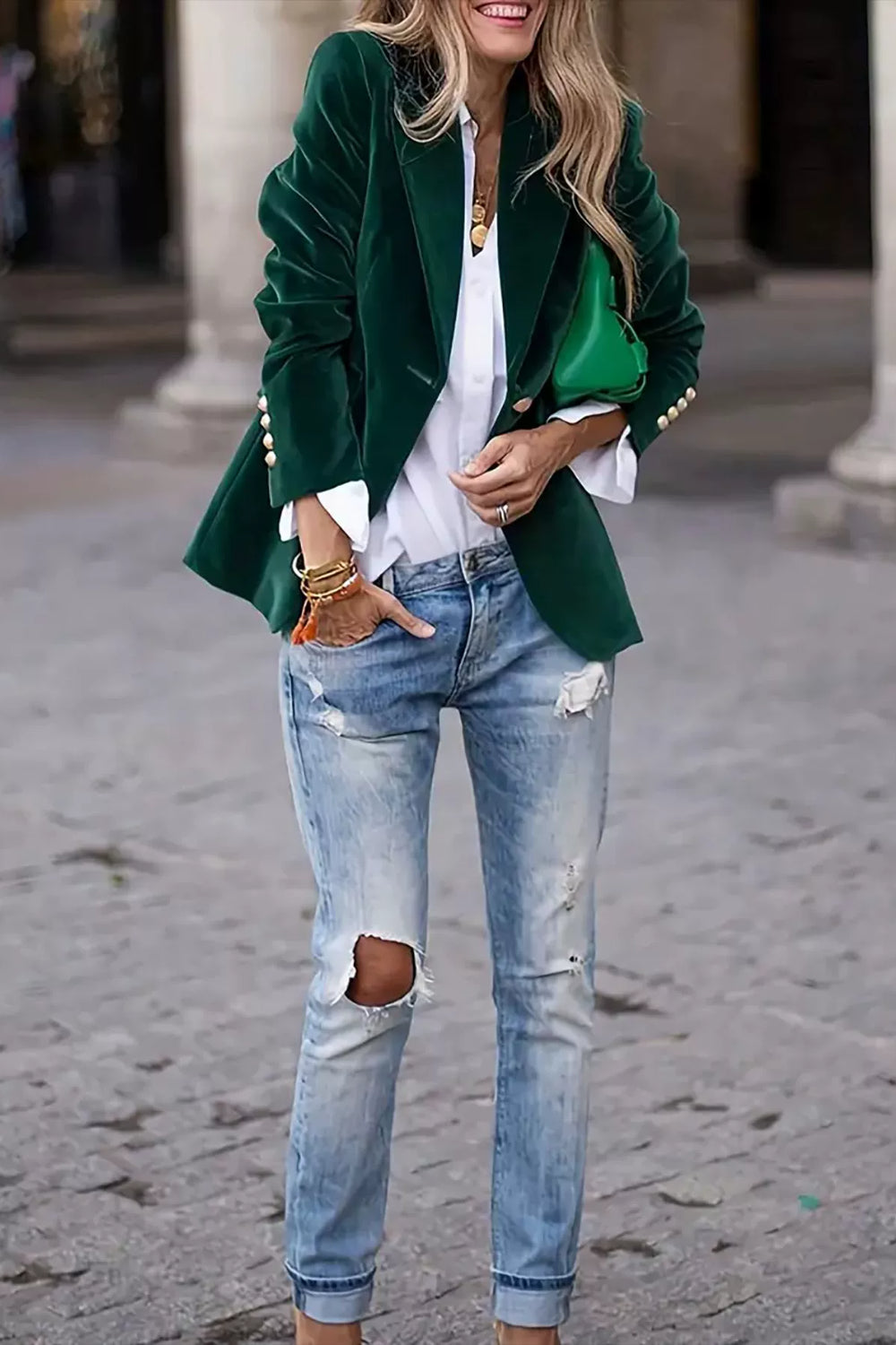Lapel Collar One Button Blazer - felvior