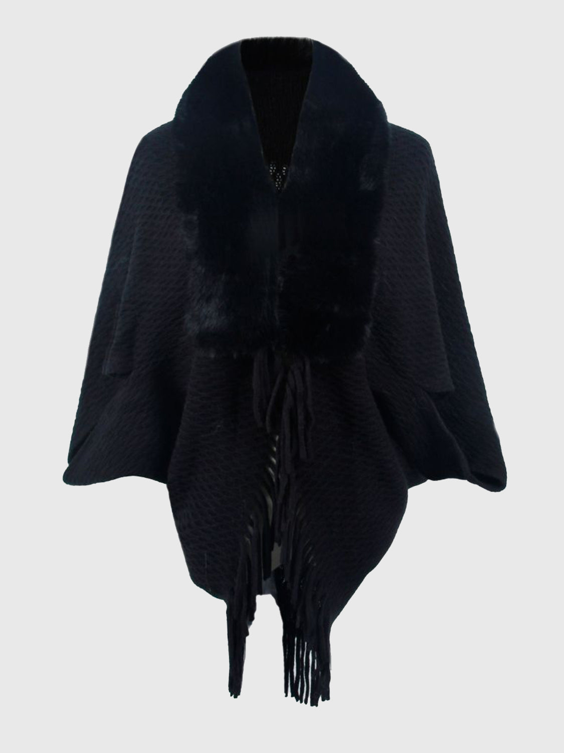 Open Front Fringe Hem Poncho - felvior