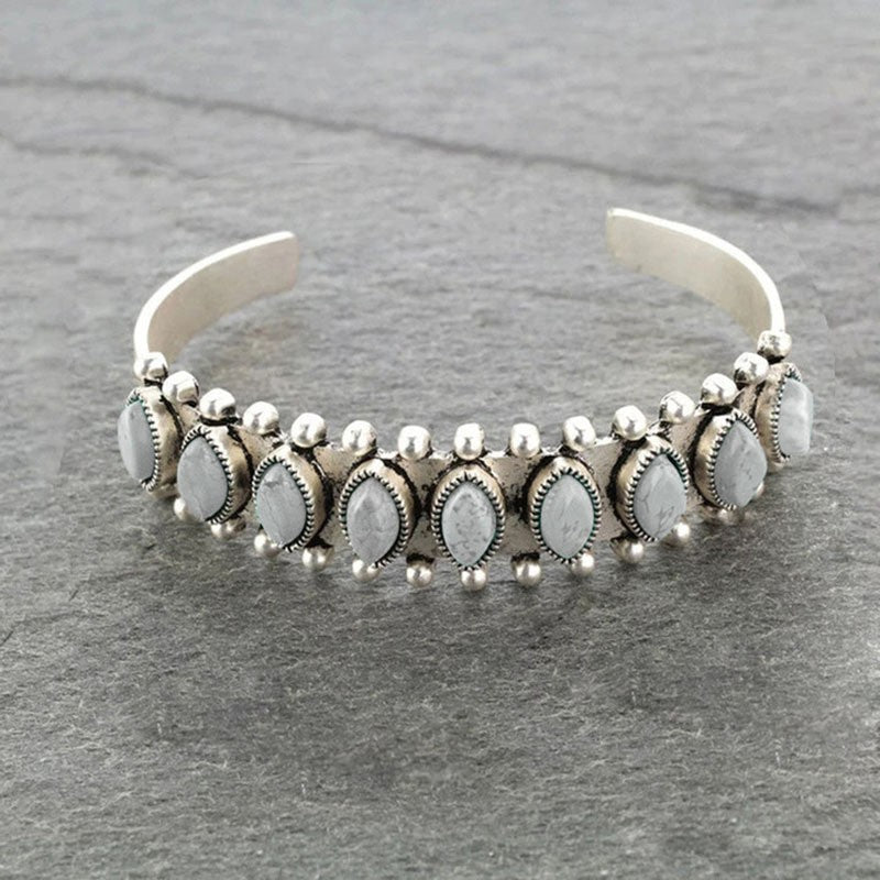 Artificial Turquoise Alloy Open Bracelet - felvior