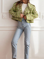 Lapel Collar Plaid Cropped Jacket