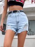 Distressed Raw Hem Denim Shorts - felvior