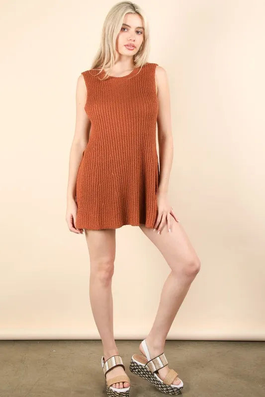VERY J Slit Round Neck Top and Shorts Sweater Set - felvior