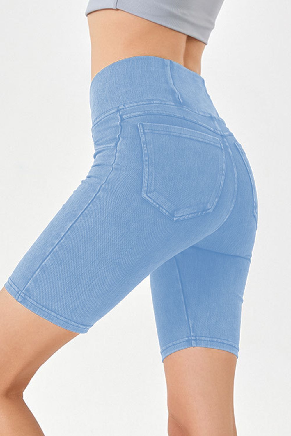 Basic Bae Asymmetrical Waist Denim Shorts with Pockets - felvior