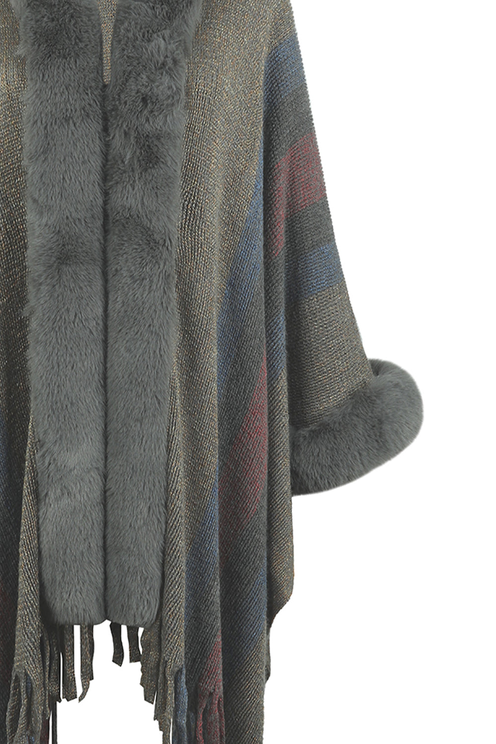 Color Block Fringe Detail Poncho - felvior