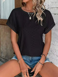 Eyelet Round Neck Short Sleeve T-Shirt