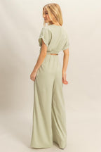 HYFVE Twisted Front Short Sleeve Top and Wide Leg Pants Set