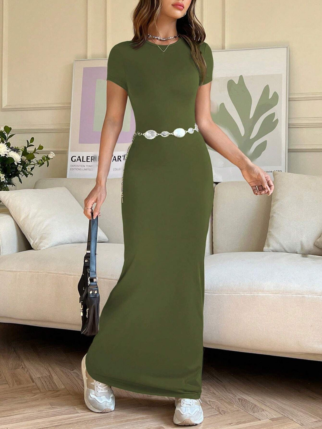 Short Sleeve Maxi Tee Dress - felvior