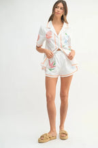 MABLE Embroidered Button Down Shirt and Shorts Set