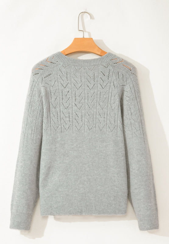 Openwork Button Down Long Sleeve Cardigan - felvior