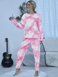 Shiny Tie-Dye Round Neck Top and Pants Lounge Set - felvior