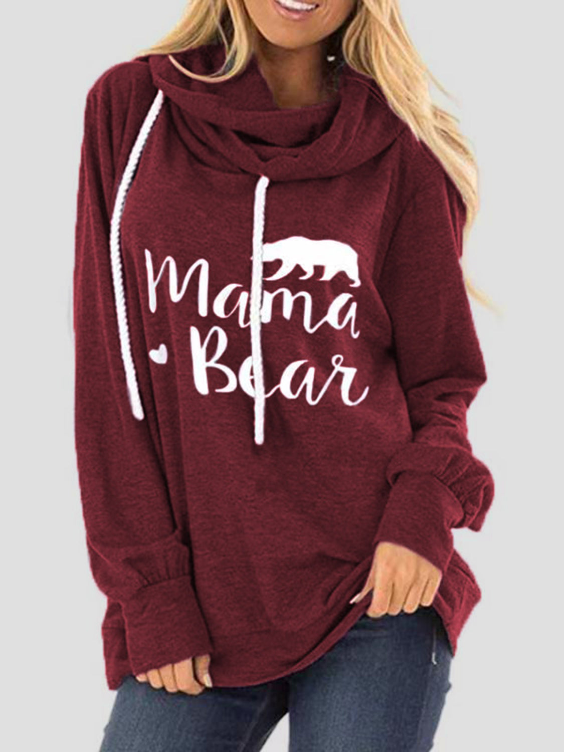 Drawstring Letter Graphic Long Sleeve Hoodie - felvior