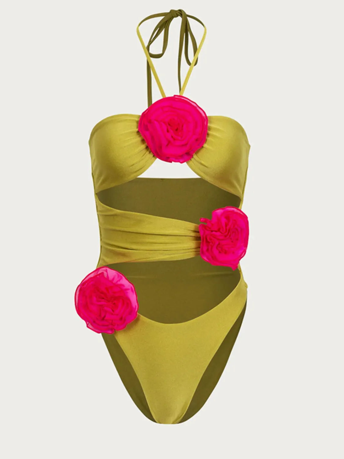 Flower Cutout Halter Neck One-Piece Swimwear - felvior