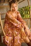 Mittoshop Flower Print Satin Lurex Stripe Smocked Midi Dress - felvior