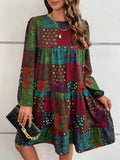 Patchwork Round Neck Long Sleeve Dress - felvior