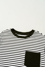 Striped Round Neck Cap Sleeve Top