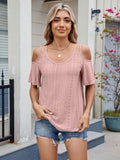 Florira Round Neck Cold Shoulder Eyelet T-Shirt