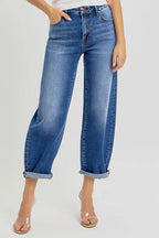 RISEN Full Size High Rise Crop Mild Barrel Jeans Plus Size