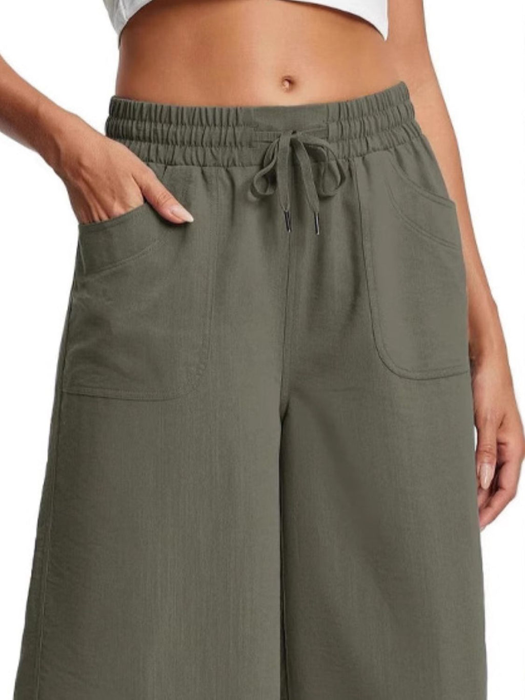 Full Size Drawstring Wide Leg Capris Pants Plus Size