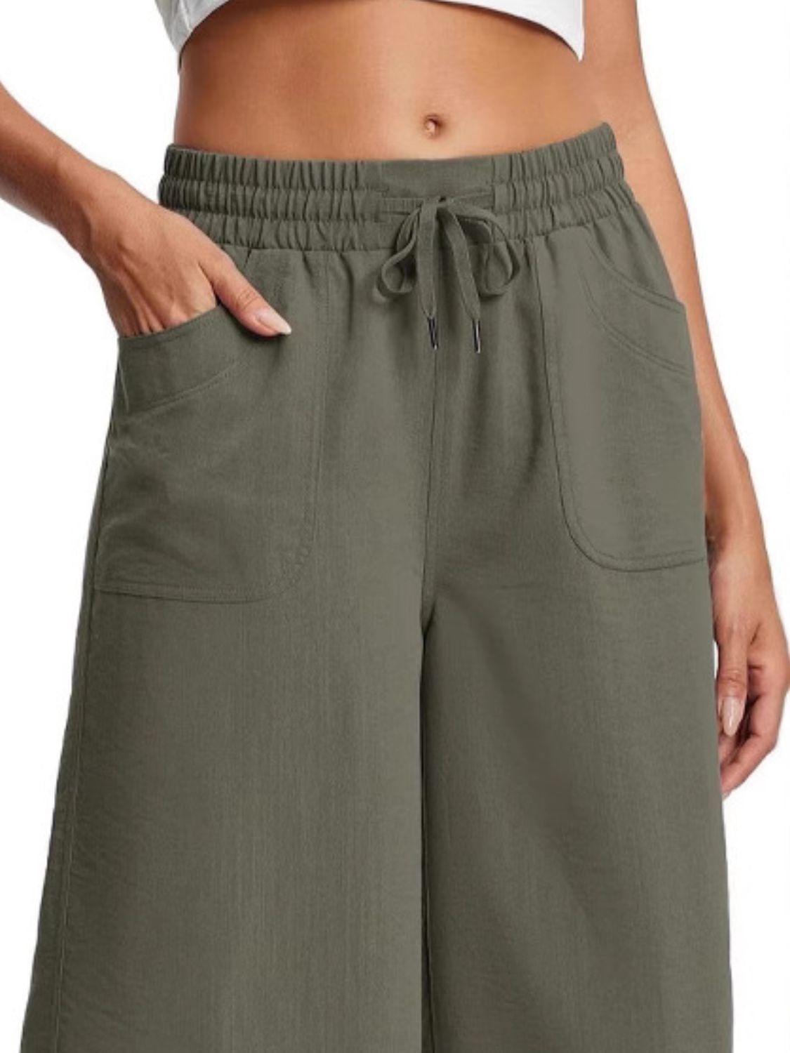 Full Size Drawstring Wide Leg Capris Pants Plus Size