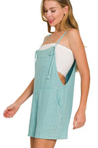Zenana Washed Linen Knot Strap Rompers