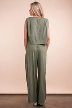 VERY J Solid Woven Top & Pants Set