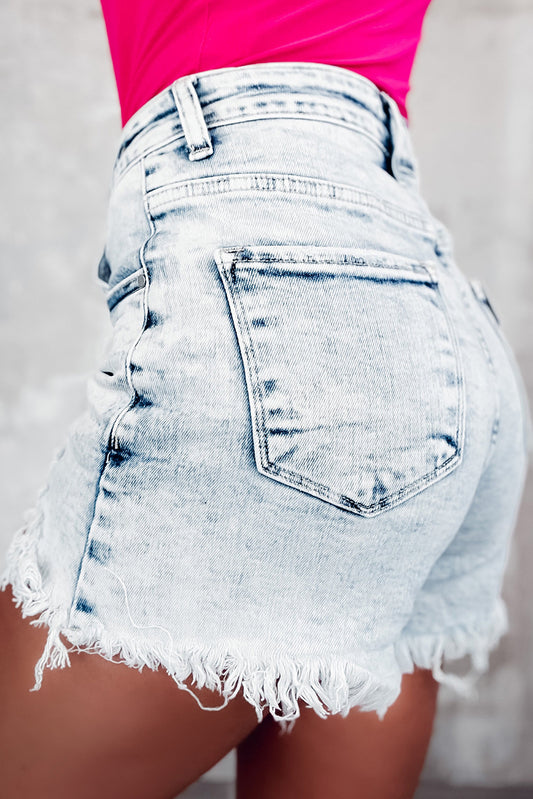 Raw Hem Buttoned Denim Shorts with Pockets - felvior