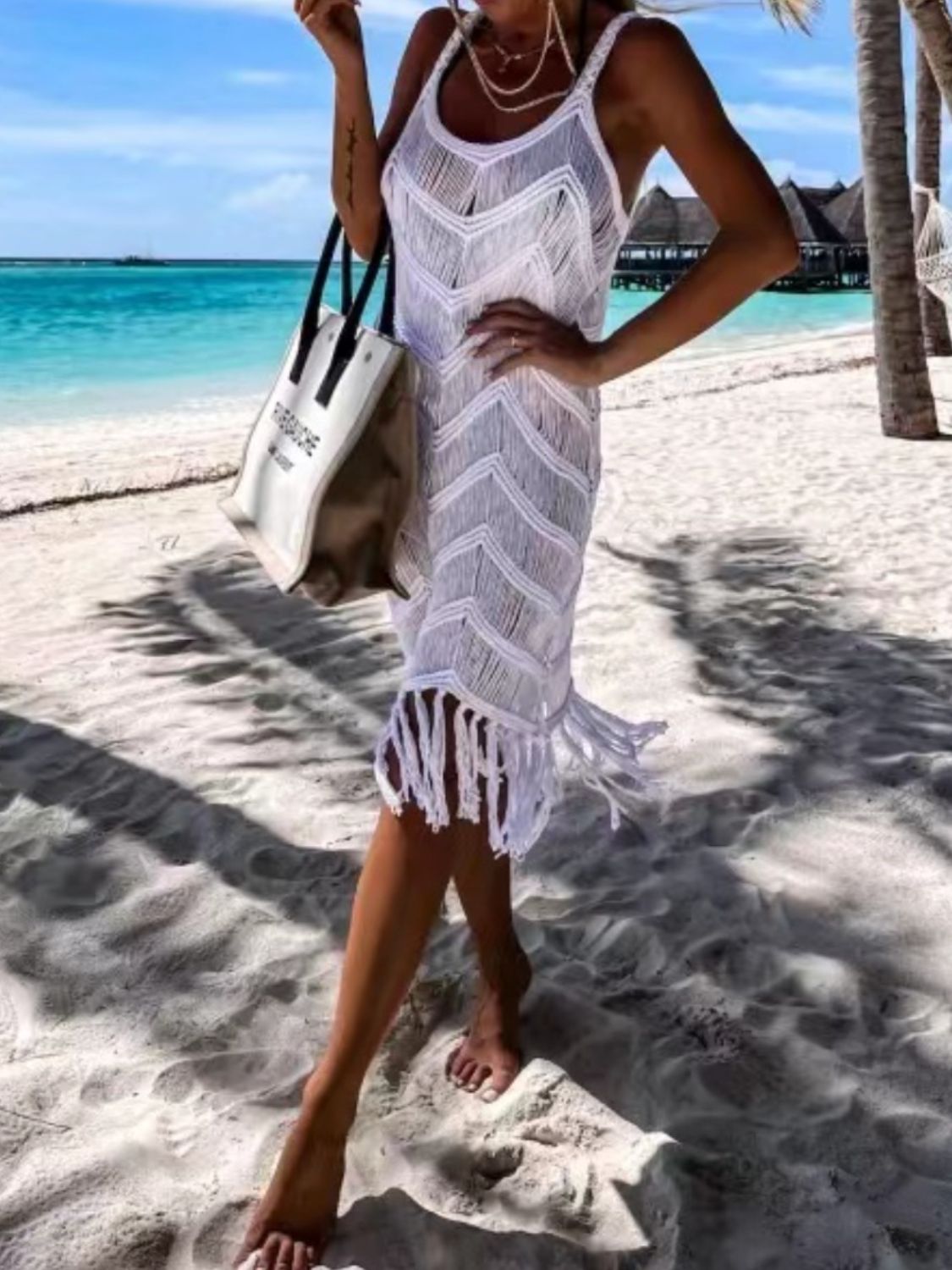 Fringe Scoop Neck Cover-Up - felvior