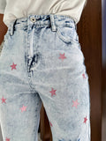 Distressed Star Straight Jeans with Pockets - felvior