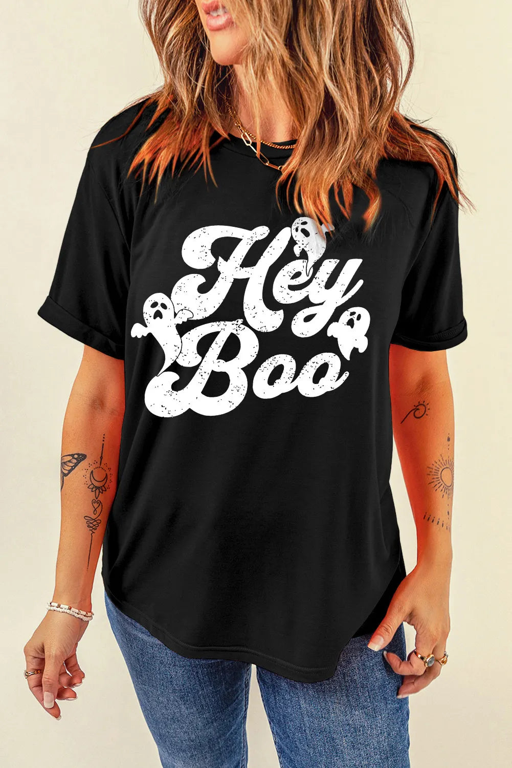 Letter Graphic Round Neck Short Sleeve T-Shirt - felvior