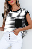 Striped Round Neck Cap Sleeve Top - felvior