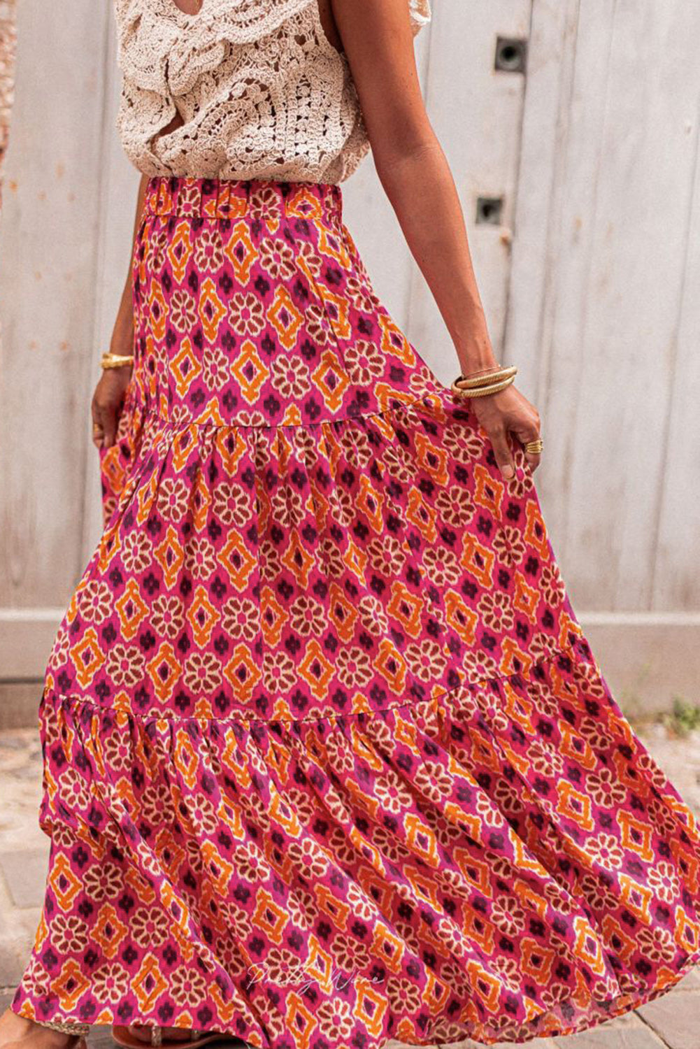 Printed Tiered Maxi Skirt - felvior