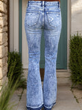 Distressed Button-Fly Bootcut Jeans with Pockets - felvior