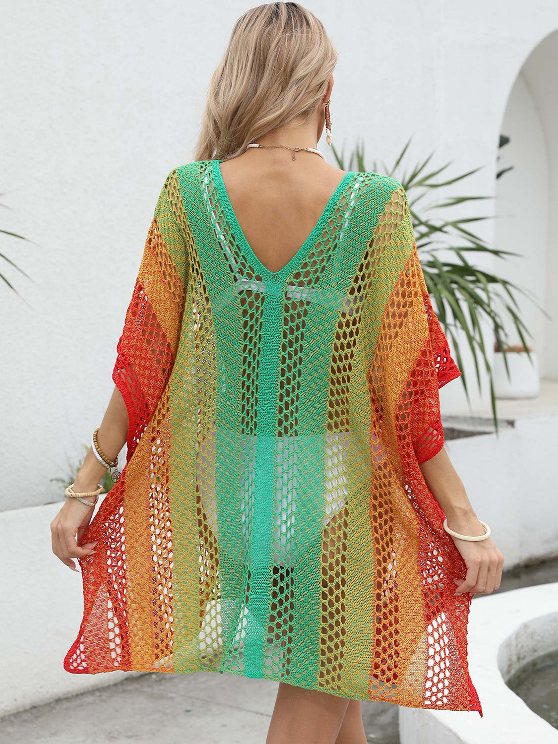 Openwork Contrast V-Neck Cover-Up - felvior