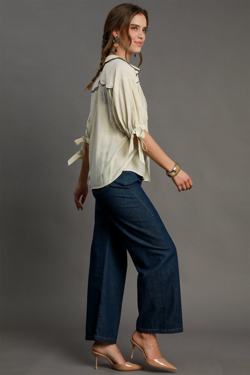 Umgee Full Size Embroidered Detail Button Down Shirt Plus Size