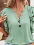 Full Size Ruffled Notched Cap Sleeve Blouse Plus Size