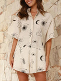 Printed Collared Neck Half Sleeve Romper - felvior