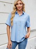 Collared Neck Short Sleeve Shirt - felvior