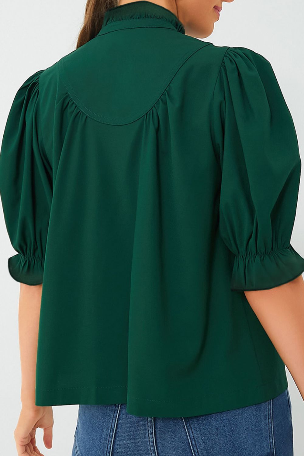 Puff Sleeve Frilled Trim Elegant Blouse - felvior