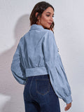 Button Down Collared Neck Cropped Jacket - felvior