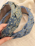 Star Braided Wide Denim Headband - felvior
