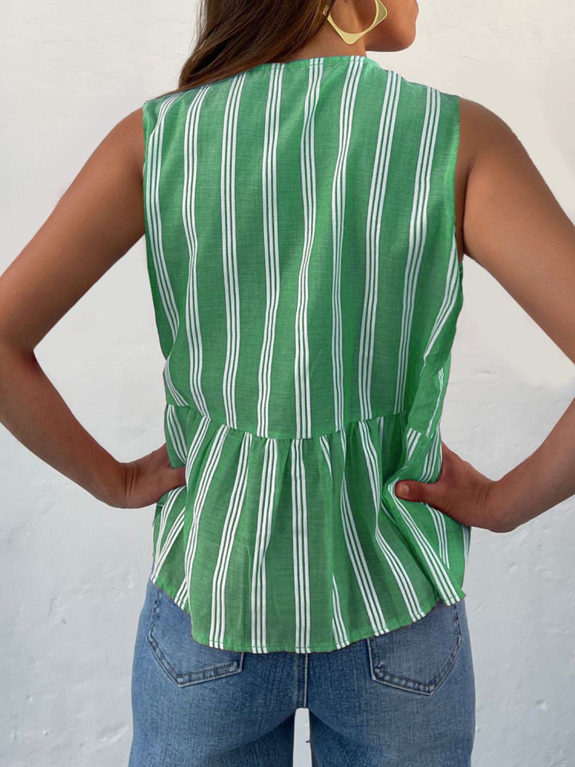 Tied Striped Round Neck Tank - felvior