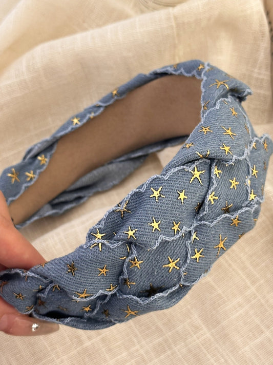 Star Braided Wide Denim Headband - felvior