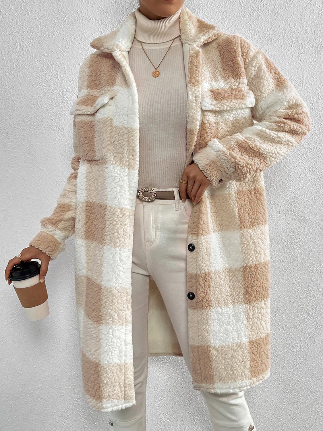 Plaid Collared Neck Button Down Coat - felvior