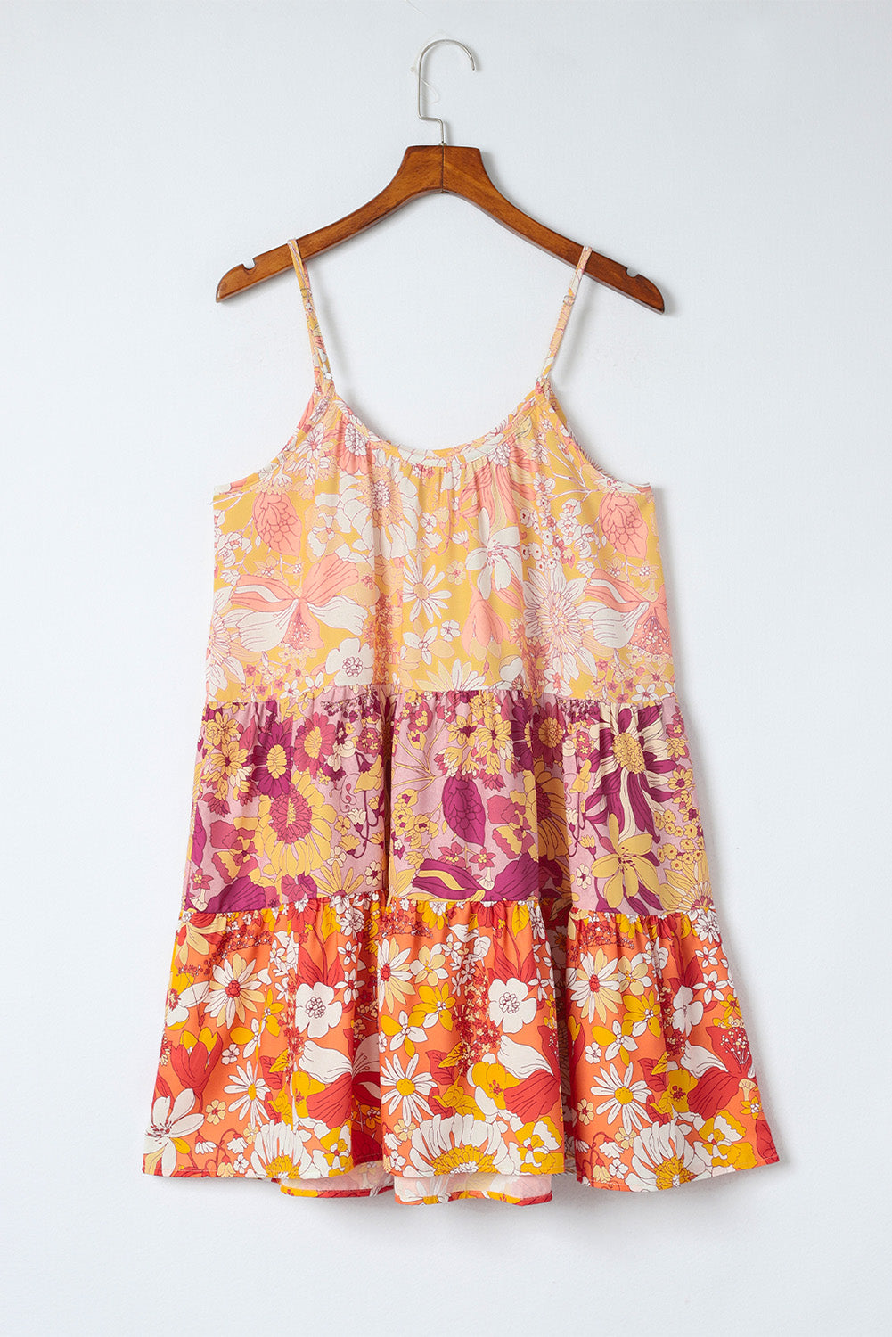 Floral Spaghetti Strap Tiered Dress - felvior